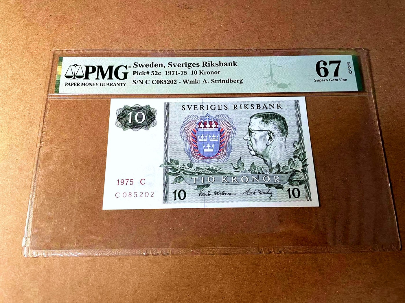 【Blue Auction】世界纸币精拍第452期——丹麦&瑞典专场 【p52c 无47】瑞典 1975年10克朗 PMG67EPQ 高分