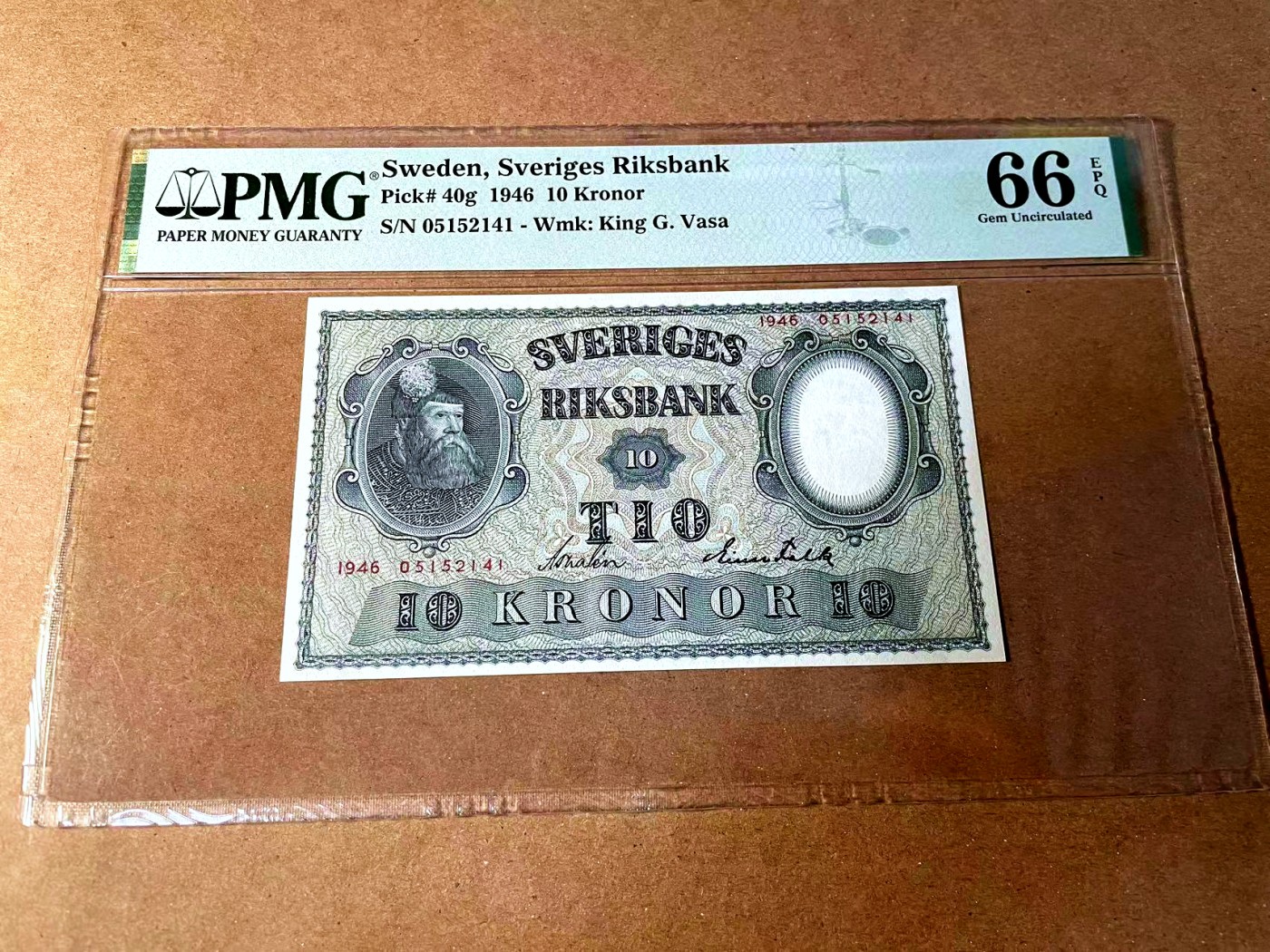 【Blue Auction】世界纸币精拍第452期——丹麦&瑞典专场 【p40g】瑞典 1946年10克朗 PMG66EPQ 