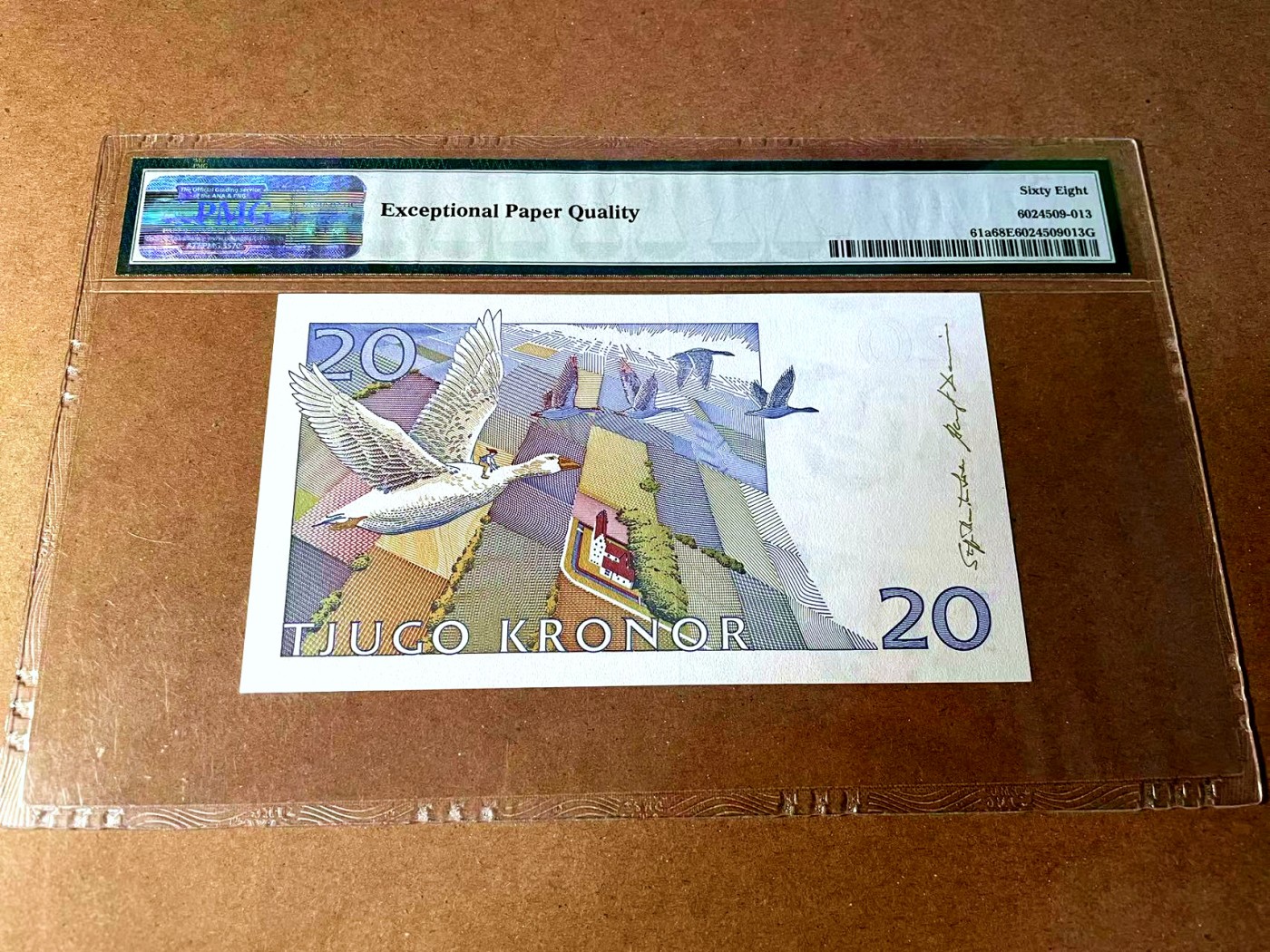 【Blue Auction】世界纸币精拍第452期——丹麦&瑞典专场 【p61a 无47】瑞典 1991-92年20克朗 PMG68EPQ 超高分  骑鹅历险记