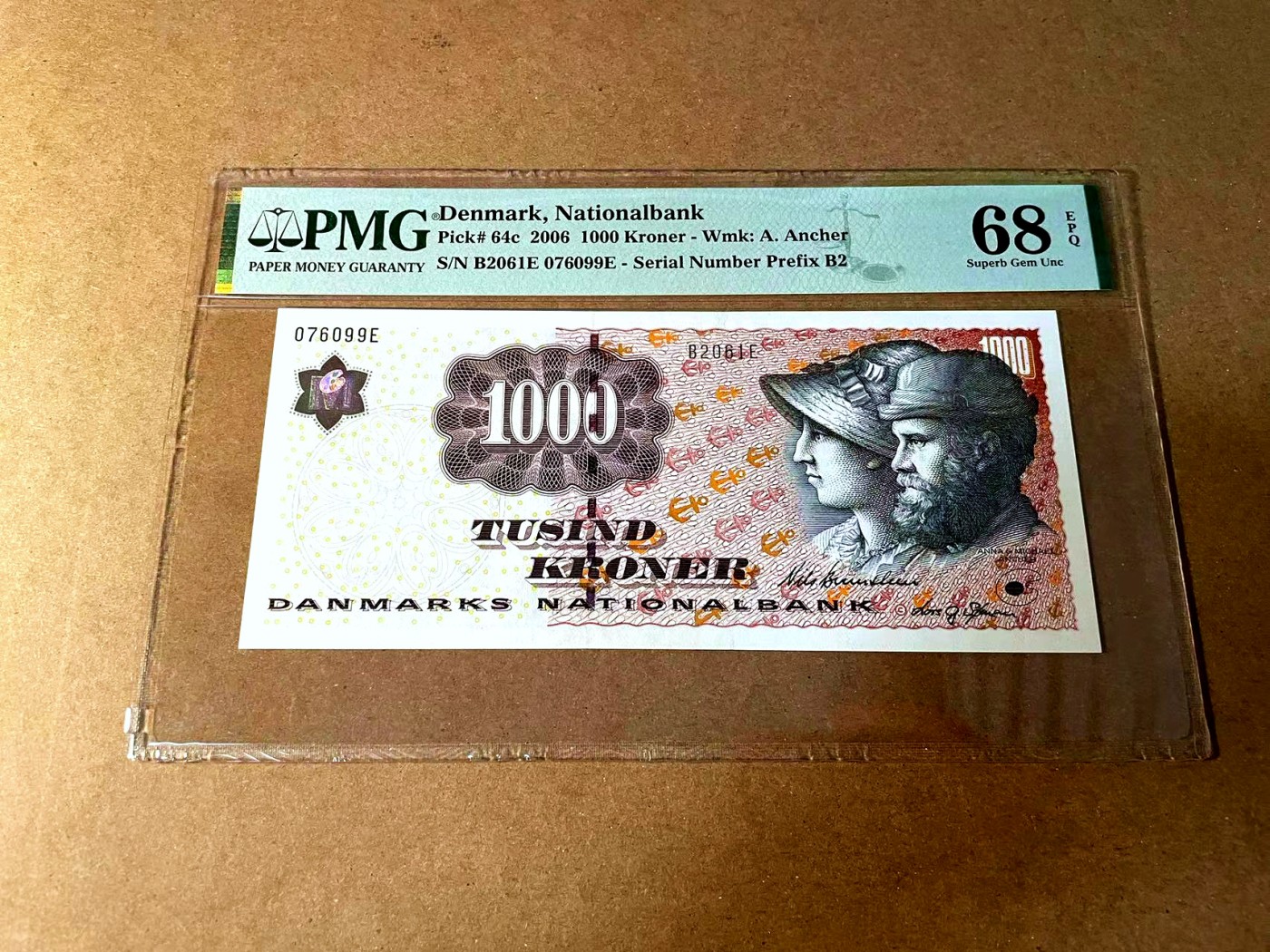 【Blue Auction】世界纸币精拍第452期——丹麦&瑞典专场 【p64c】丹麦 2006年 1000克朗 PMG68EPQ 超高分