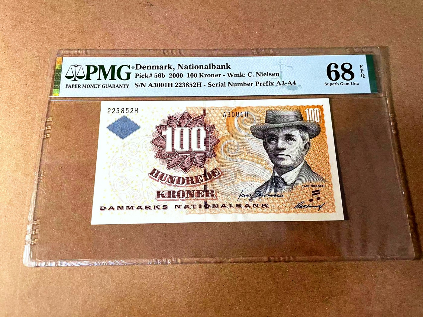 【Blue Auction】世界纸币精拍第452期——丹麦&瑞典专场 【p56b 无47】丹麦 2000年 100克朗 PMG68EPQ  超高分