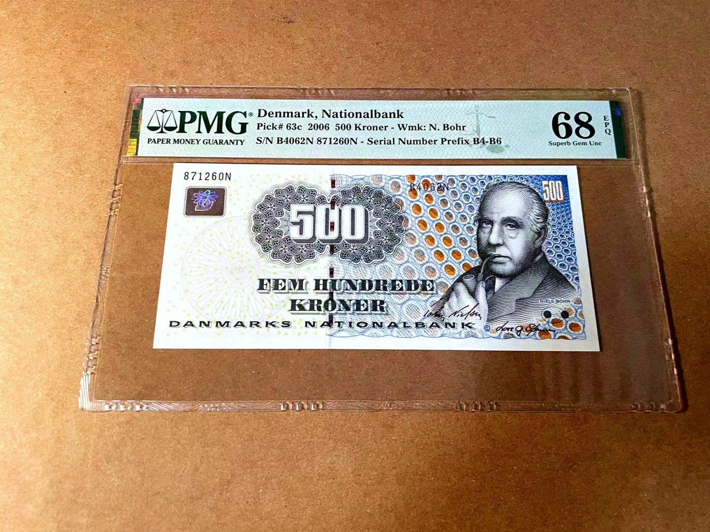 【Blue Auction】世界纸币精拍第452期——丹麦&瑞典专场 【p63c B4冠】丹麦 2006年 500克朗 PMG68EPQ 超高分