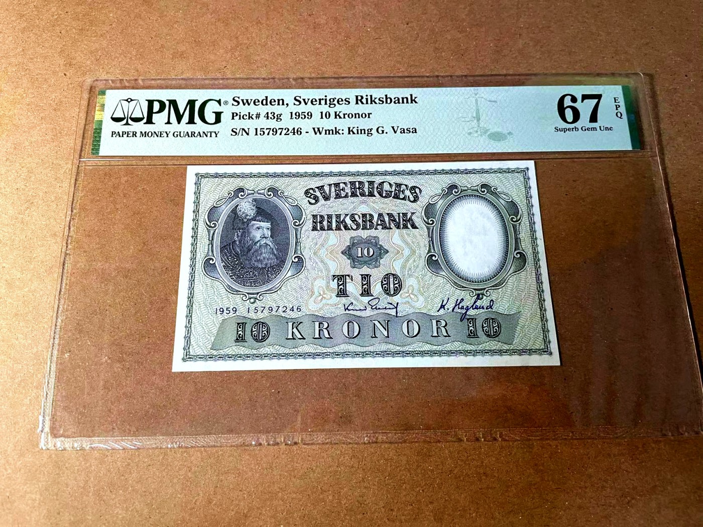 【Blue Auction】世界纸币精拍第452期——丹麦&瑞典专场 【p43g】瑞典 1959年10克朗 PMG67EPQ 高分