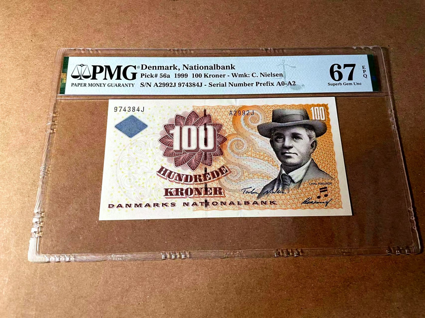 【Blue Auction】世界纸币精拍第452期——丹麦&瑞典专场 【p56a A2冠】丹麦 1999年 100克朗 PMG67EPQ  高分