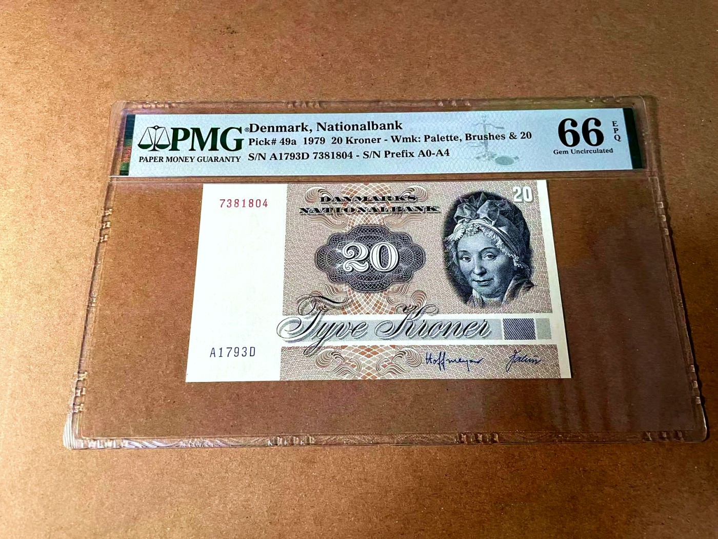 【Blue Auction】世界纸币精拍第452期——丹麦&瑞典专场 【p49a】丹麦 1979年 20克朗 PMG66EPQ  