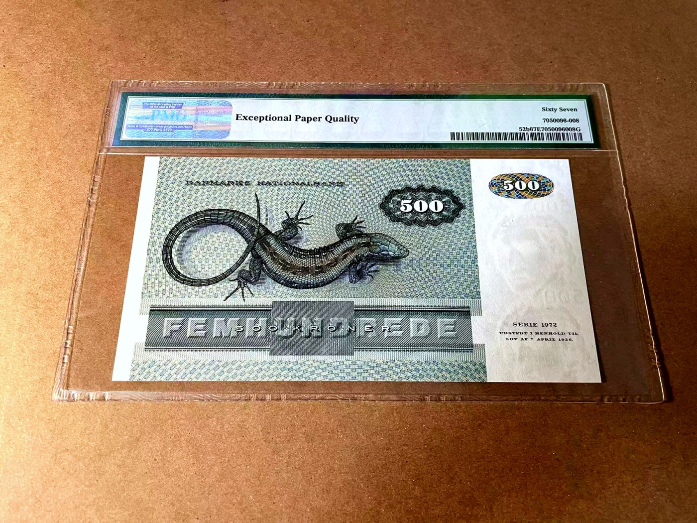 【Blue Auction】世界纸币精拍第452期——丹麦&瑞典专场 【p52b】丹麦 1976年 500克朗 PMG67EPQ 高分 大蜥蜴