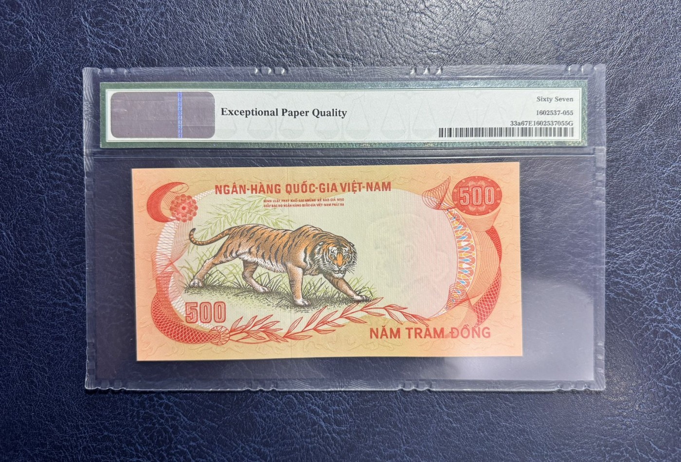 收藏联盟Quantum Auction 第333期拍卖  越南ND (1972)年500盾 PMG67 印支虎 豹子号身