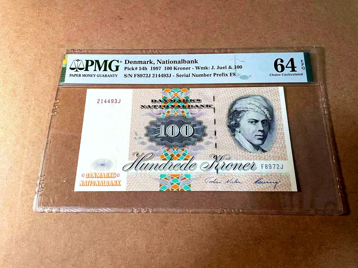 【Blue Auction】世界纸币精拍第452期——丹麦&瑞典专场 【p54h】丹麦 1997年 100克朗 PMG64EPQ   