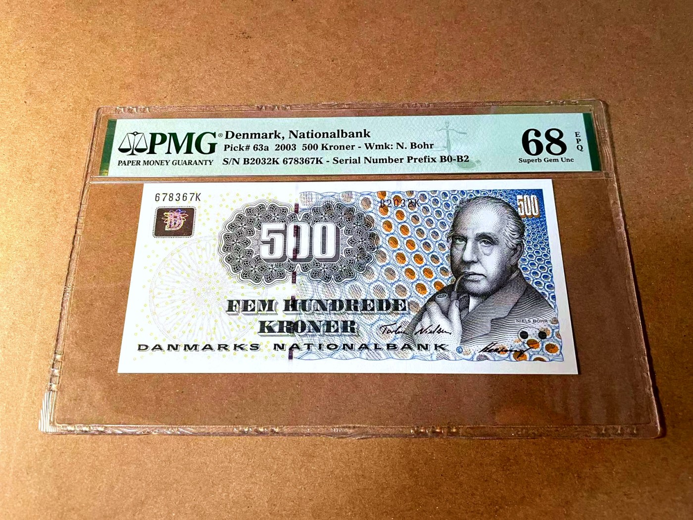 【Blue Auction】世界纸币精拍第452期——丹麦&瑞典专场 【p63a  B2冠】丹麦 2003年 500克朗 PMG68EPQ 超高分