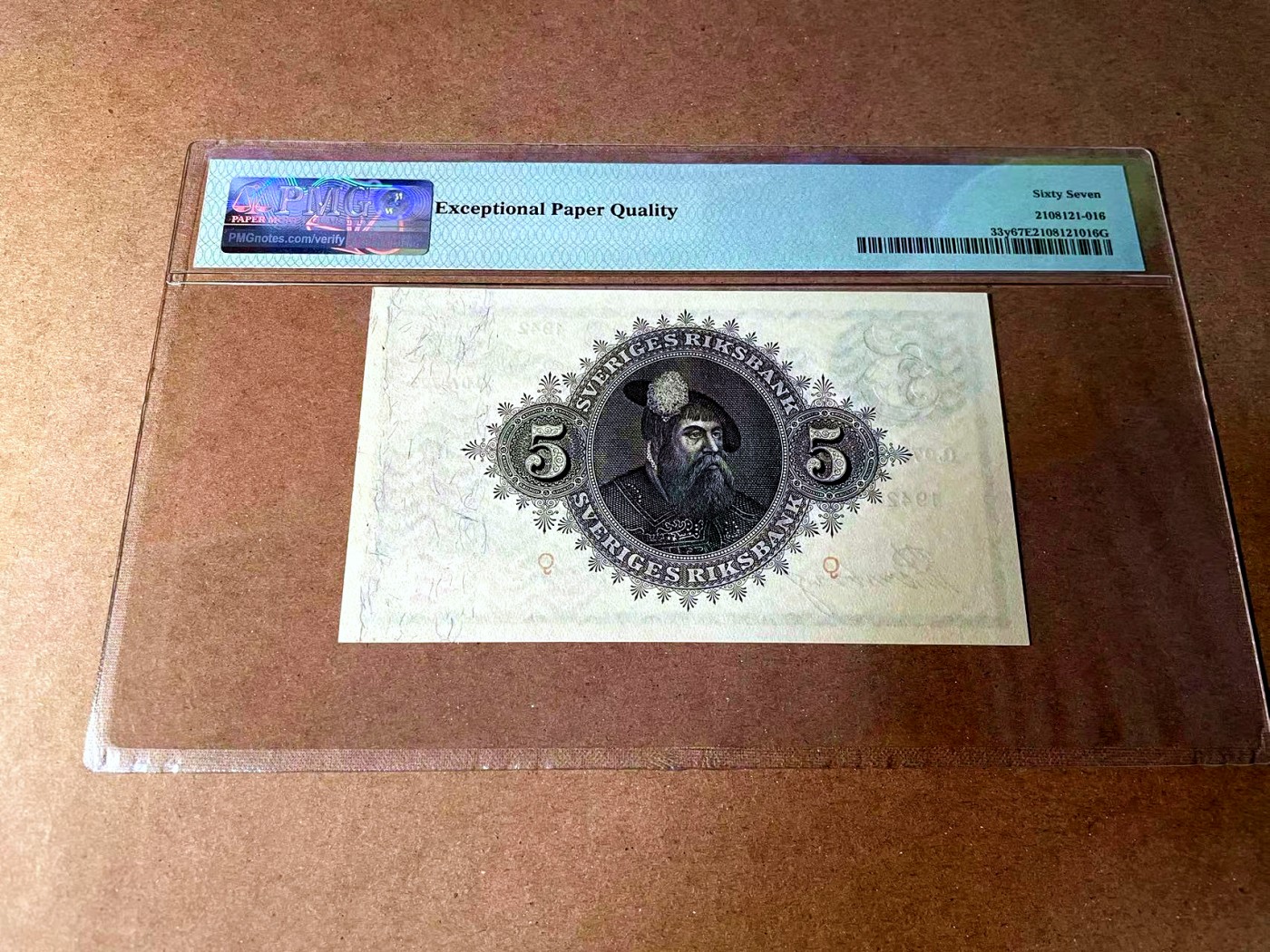 【Blue Auction】世界纸币精拍第452期——丹麦&瑞典专场 【p33y】瑞典 1942年5克朗 PMG67EPQ 高分