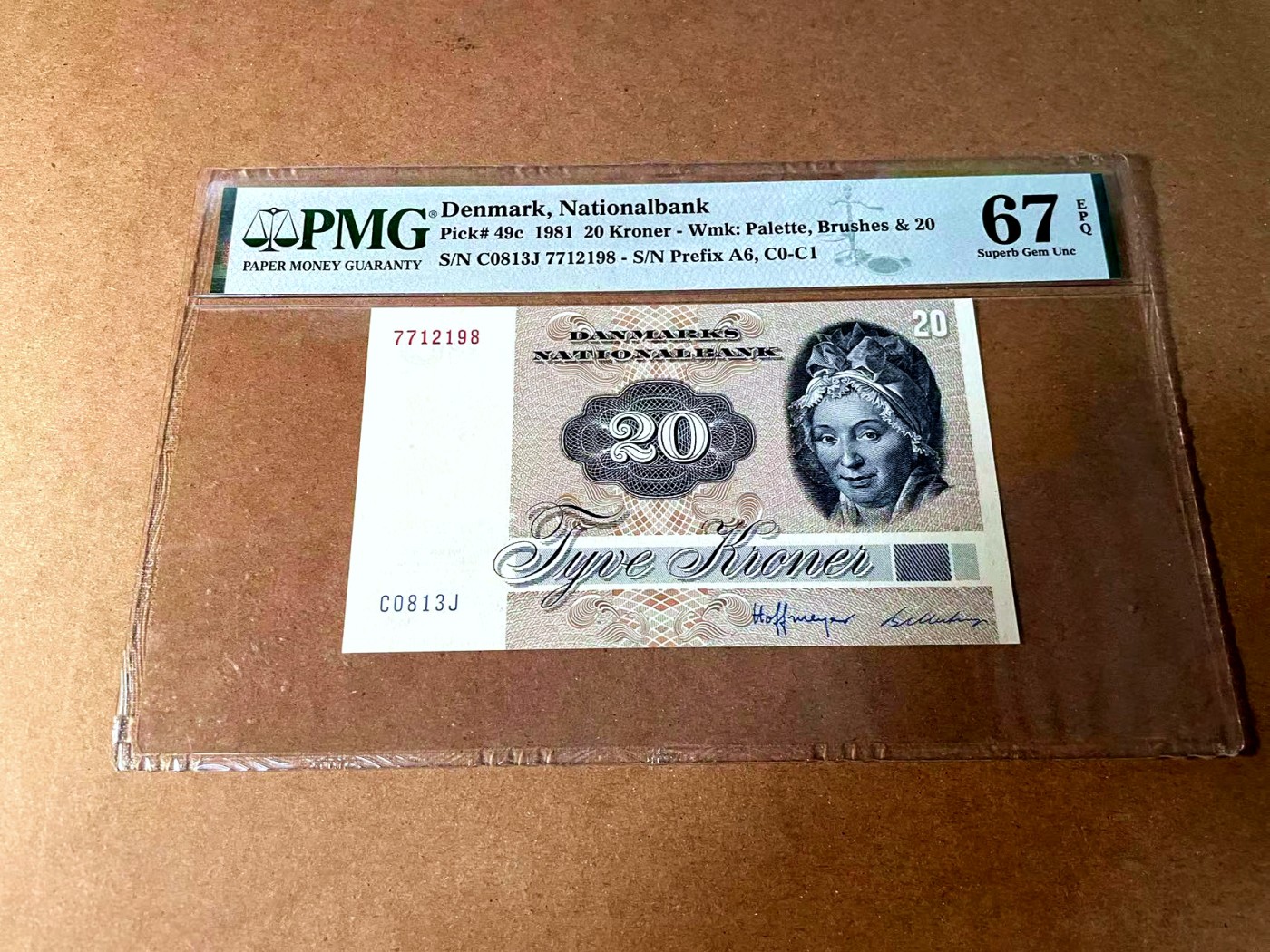 【Blue Auction】世界纸币精拍第452期——丹麦&瑞典专场 【p49c】丹麦 1981年 20克朗 PMG67EPQ 高分