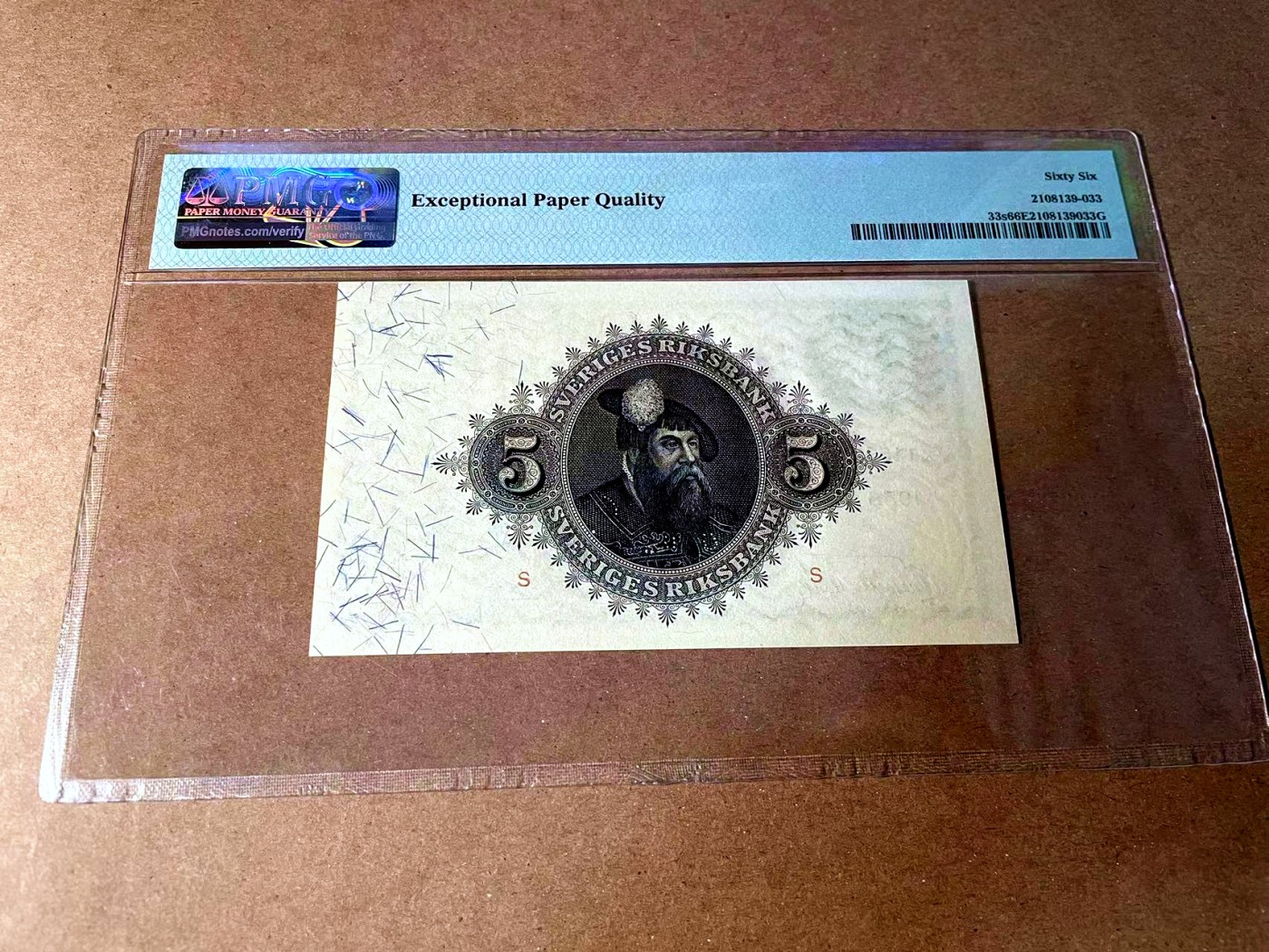 【Blue Auction】世界纸币精拍第452期——丹麦&瑞典专场 【p33s 无47】瑞典 1936年5克朗 PMG66EPQ  