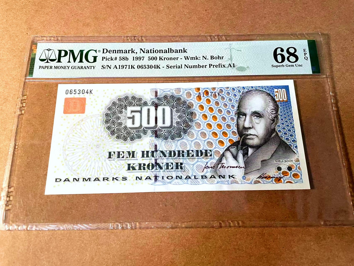 【Blue Auction】世界纸币精拍第452期——丹麦&瑞典专场 【p58b】丹麦 1997年 500克朗 PMG68EPQ 超高分