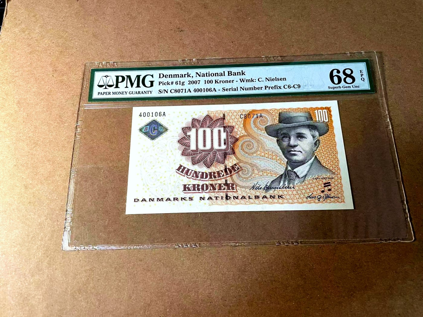 【Blue Auction】世界纸币精拍第452期——丹麦&瑞典专场 【p61g】丹麦 2007年 100克朗 PMG68EPQ 超高分