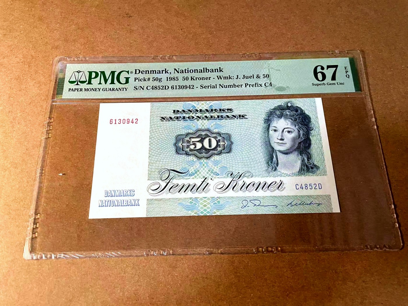 【Blue Auction】世界纸币精拍第452期——丹麦&瑞典专场 【p50g】丹麦 1985年 50克朗 PMG67EPQ 高分