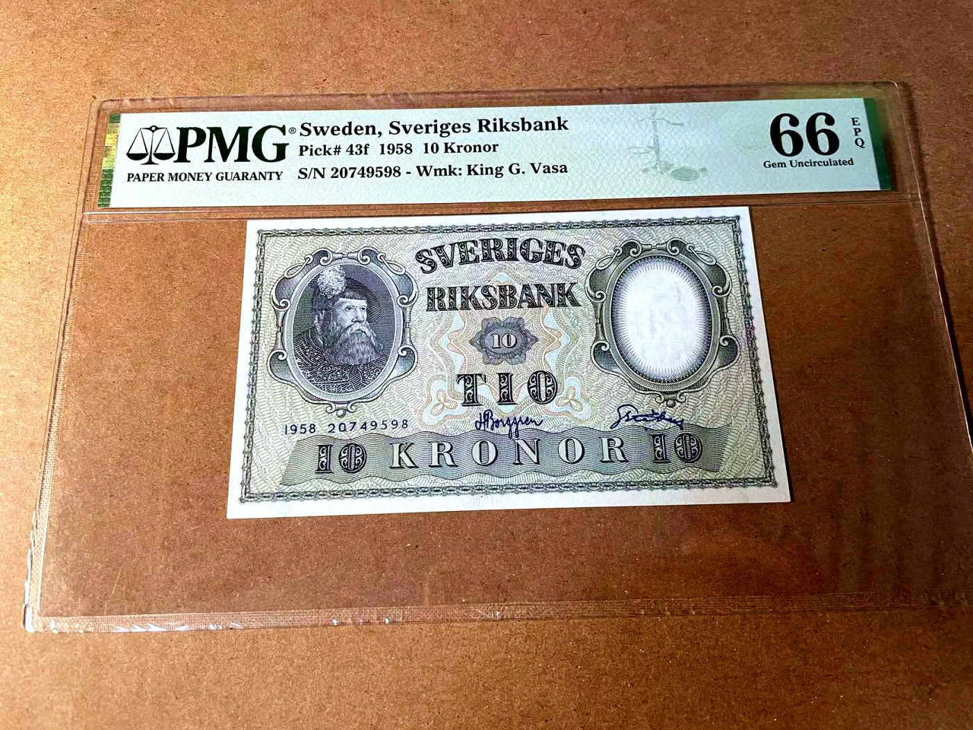 【Blue Auction】世界纸币精拍第452期——丹麦&瑞典专场 【p43f】瑞典 1958年10克朗 PMG66EPQ  