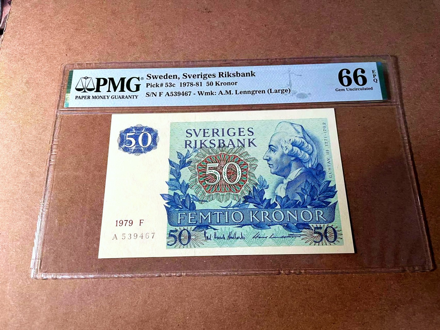 【Blue Auction】世界纸币精拍第452期——丹麦&瑞典专场 【p53c】瑞典 1979年50克朗 PMG66EPQ 