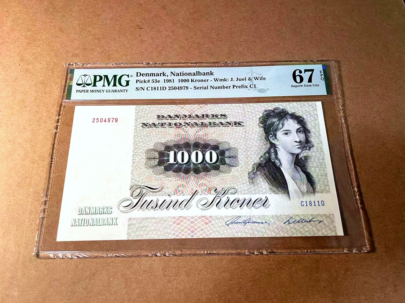 【Blue Auction】世界纸币精拍第452期——丹麦&瑞典专场 【p53e】丹麦 1981年 1000克朗 PMG67EPQ 高分 大松鼠