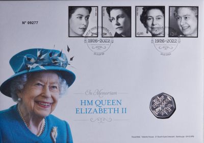 S&S Numismatic世界钱币-拍卖 第75期 - 英国2022年 英国女王伊丽莎白二世女皇逝世 50便士纪念币官方首日封   首枚查尔斯三世头像硬币