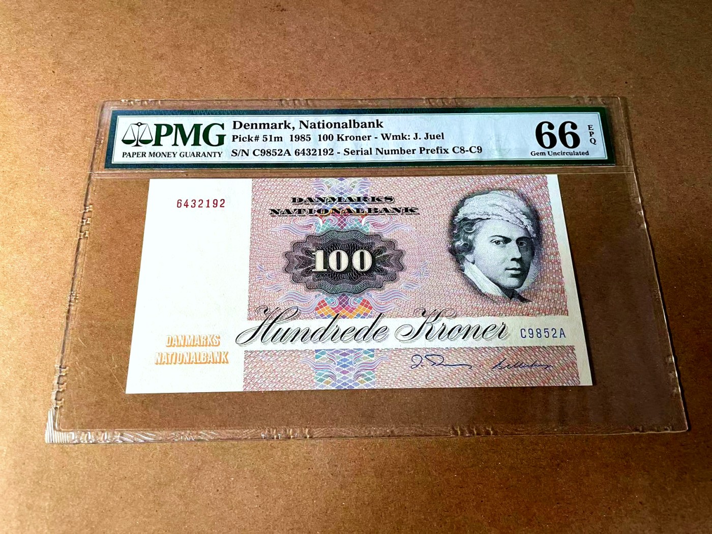 【Blue Auction】世界纸币精拍第452期——丹麦&瑞典专场 【p51m】丹麦 1985年 100克朗 PMG66EPQ  