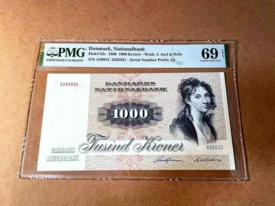 【Blue Auction】世界纸币精拍第452期——丹麦&瑞典专场 - 【p53c 无47 仅1张更高分】丹麦 1980年 1000克朗 PMG69EPQ 近满分 大松鼠