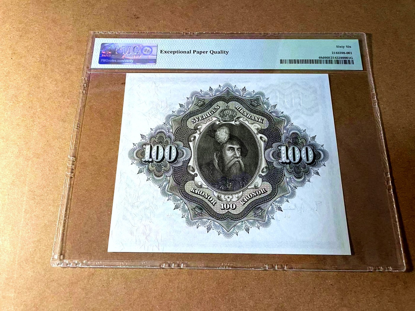【Blue Auction】世界纸币精拍第452期——丹麦&瑞典专场 【p48d 乱蛇号】瑞典 1962年100克朗 PMG66EPQ  大方块