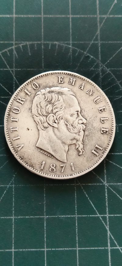 外国硬币初藏2024年第7场(出价请慎重，中标后再以各种理由弃标一律拉黑)。 - 意大利5里拉银币1871年。