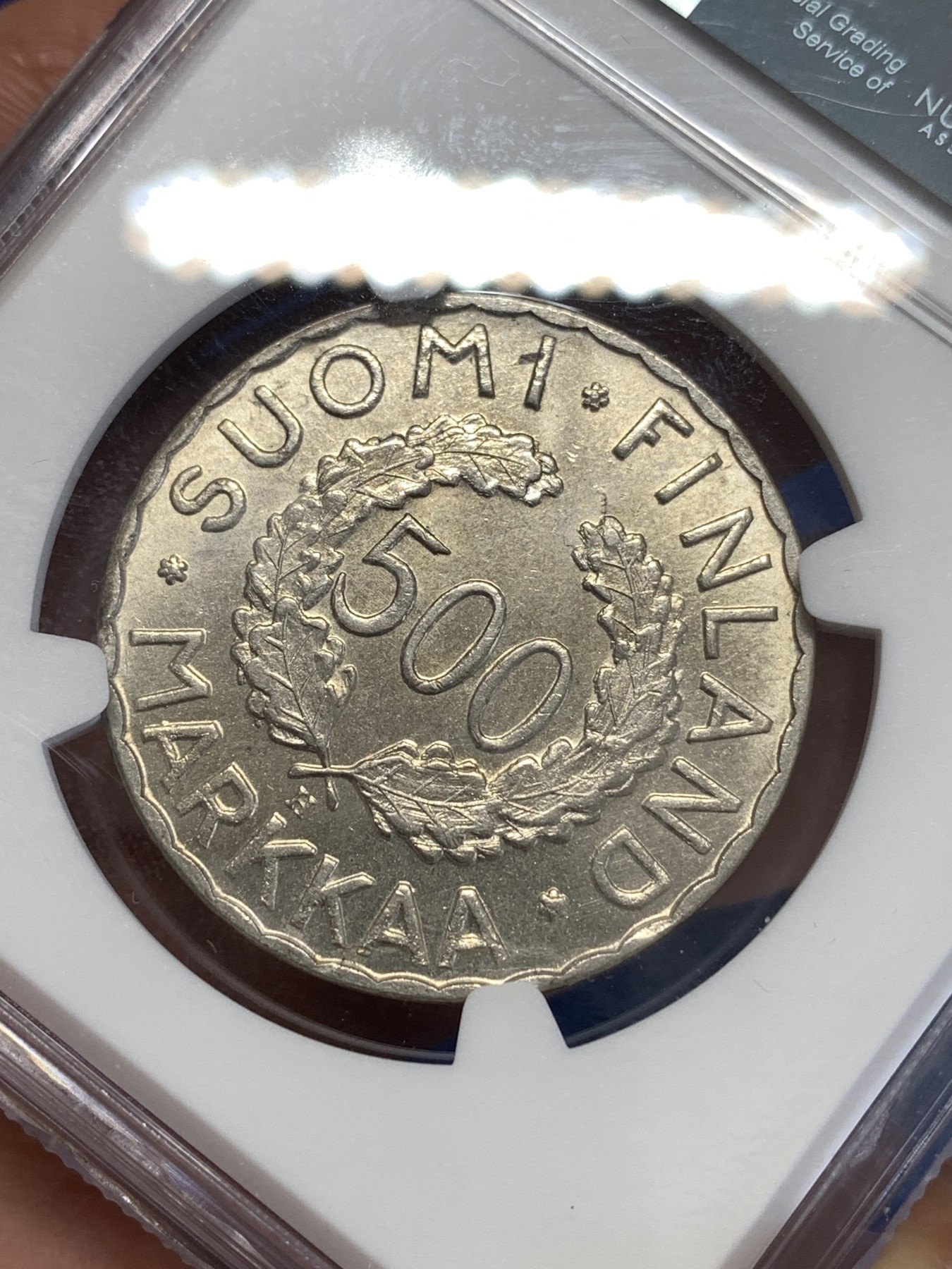 《竞宝斋》第251场-周日，周一2场连拍 (全场包邮) NGC UNC 芬兰1952年500马克奥运会纪念银币，首版奥运会纪念银币很有纪念意义