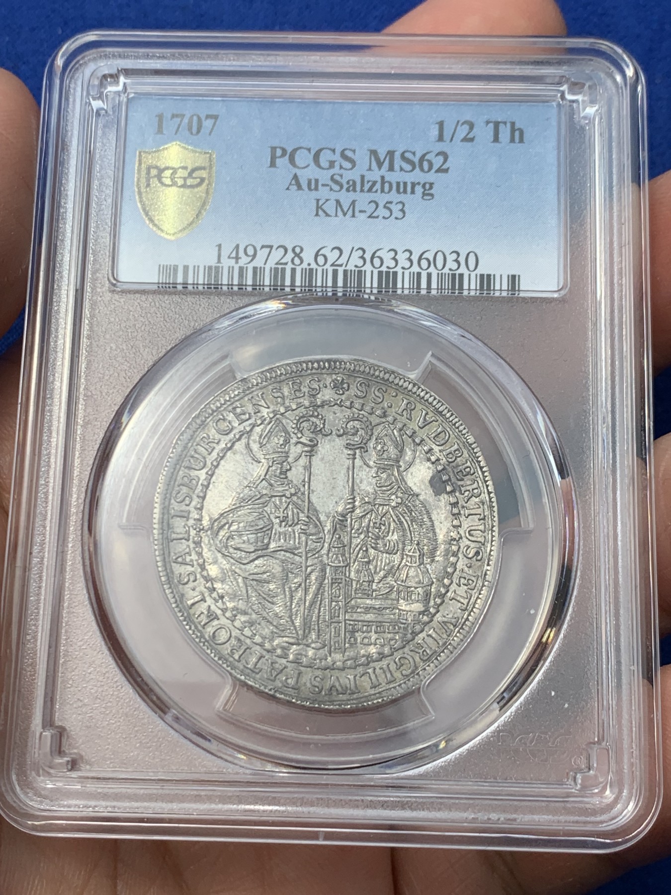 《竞宝斋》第251场-周日，周一2场连拍 (全场包邮) PCGS MS62 1707萨尔茨堡1/2泰勒 300年的岁月保存这么好难得