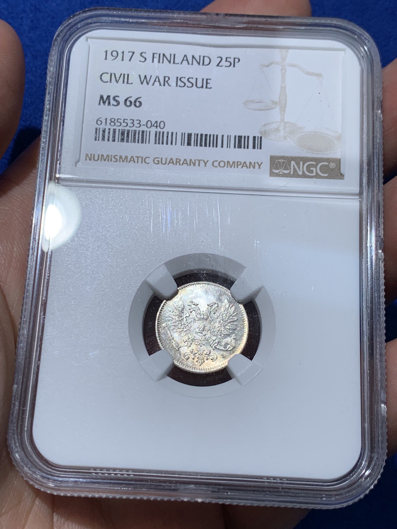 《竞宝斋》第251场-周日，周一2场连拍 (全场包邮) NGC MS66 俄占芬兰泽伦斯基临时政府1917年25盆尼S版小银币 HA2014年一枚MS64拍出35美元，SBP一枚MS68曾拍出384美元