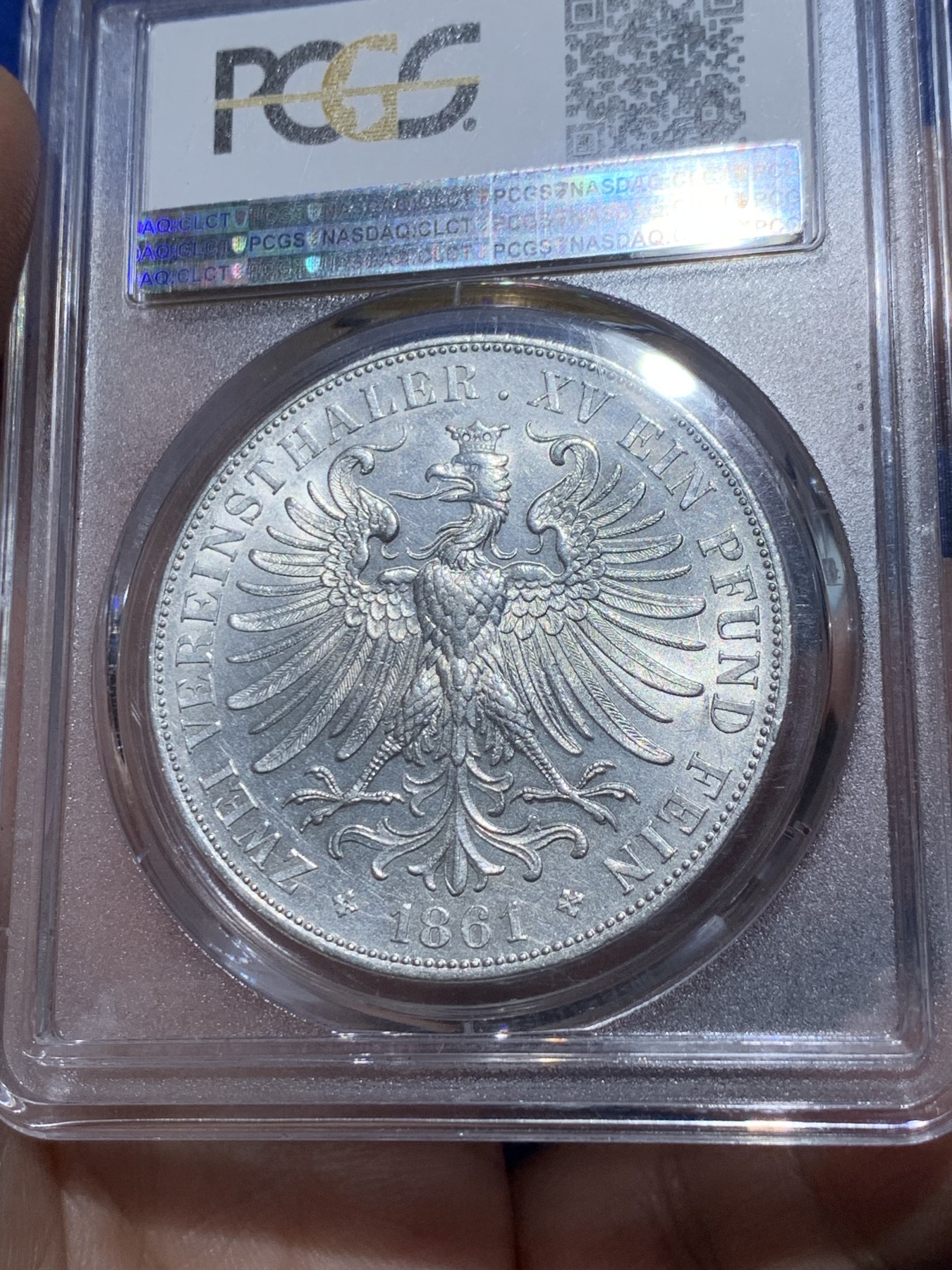 《竞宝斋》第251场-周日，周一2场连拍 (全场包邮) PCGS MS61 法兰克福1861少女2泰勒银币