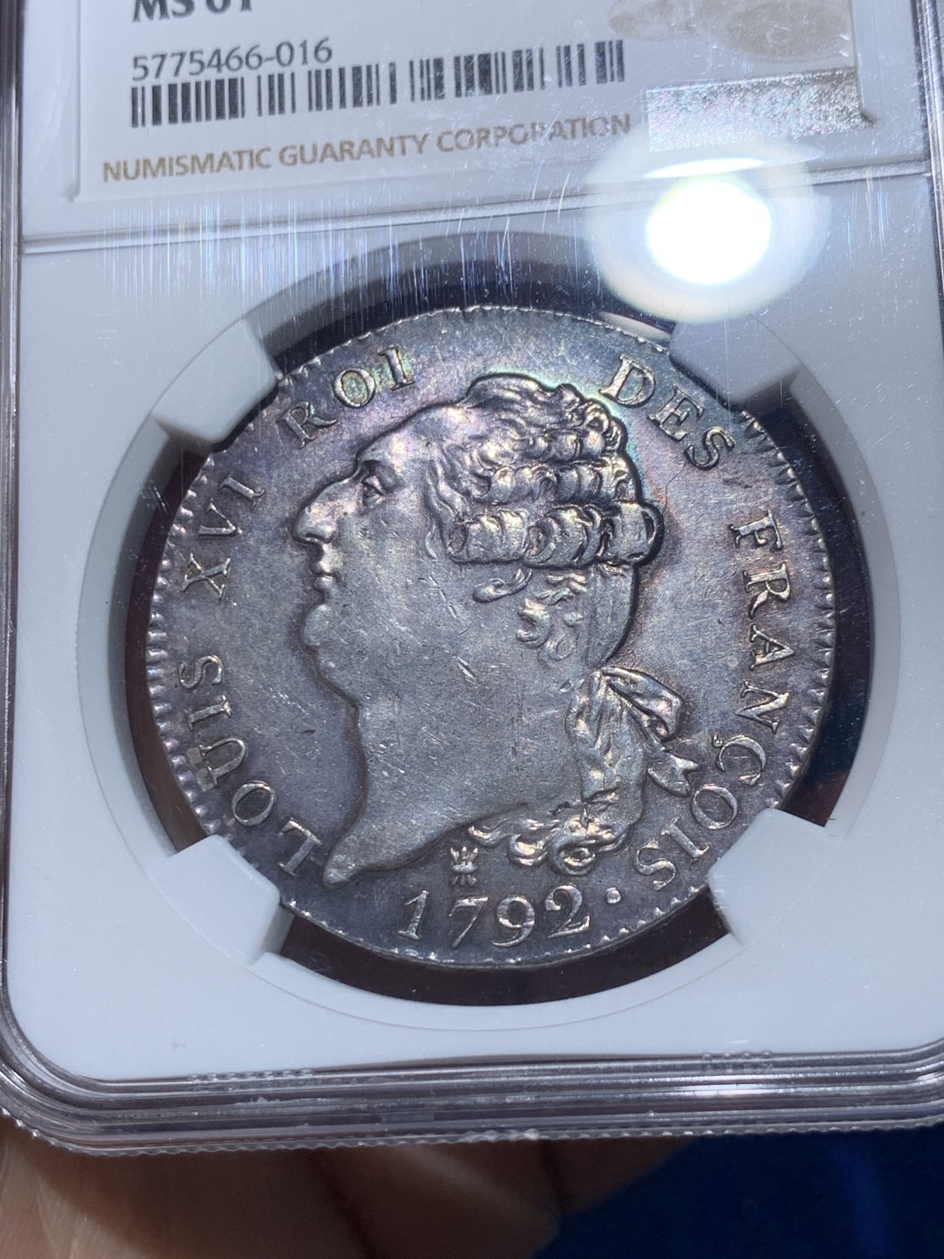 《竞宝斋》第251场-周日，周一2场连拍 (全场包邮) NGC MS61 法国1792年少见利摩日厂天使埃居银币 南部薰衣草凝紫包浆 头像深耸无矫正痕打制完美 这个品种没有矫正痕的好品难以觅得