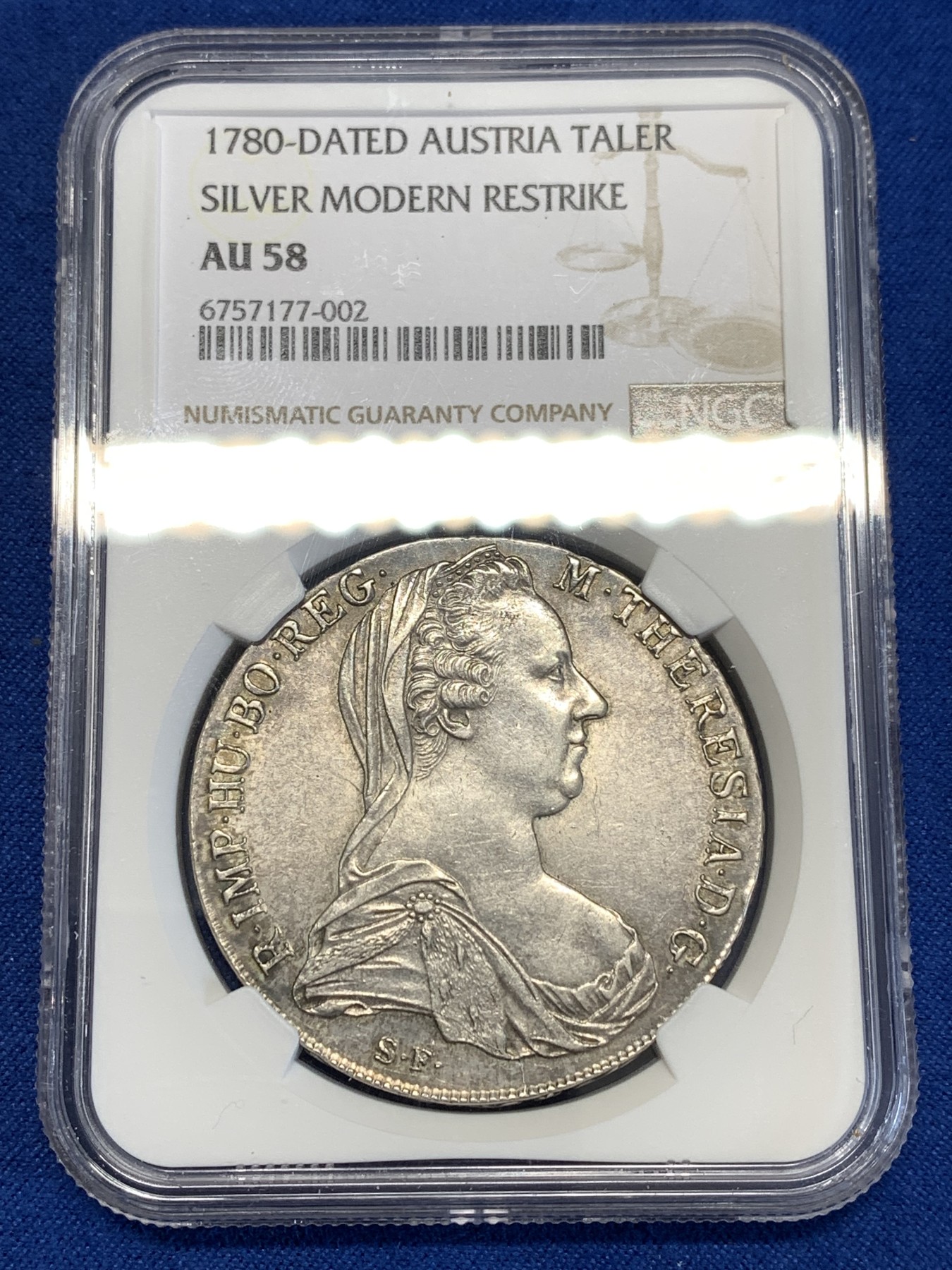 《竞宝斋》第251场-周日，周一2场连拍 (全场包邮) NGC AU58 1780后铸造版奥地利大奶奶银币 双须版