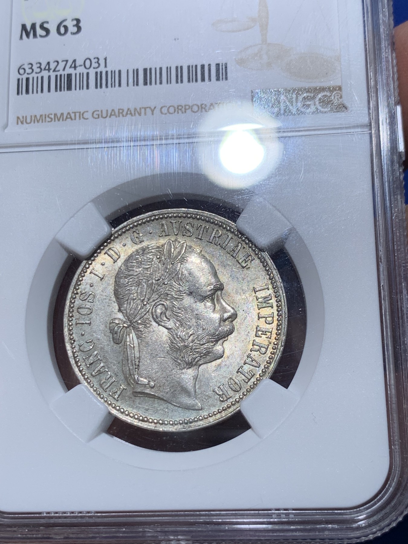 《竞宝斋》第251场-周日，周一2场连拍 (全场包邮) NGC MS63 1886奥地利1佛罗林银币，转光美