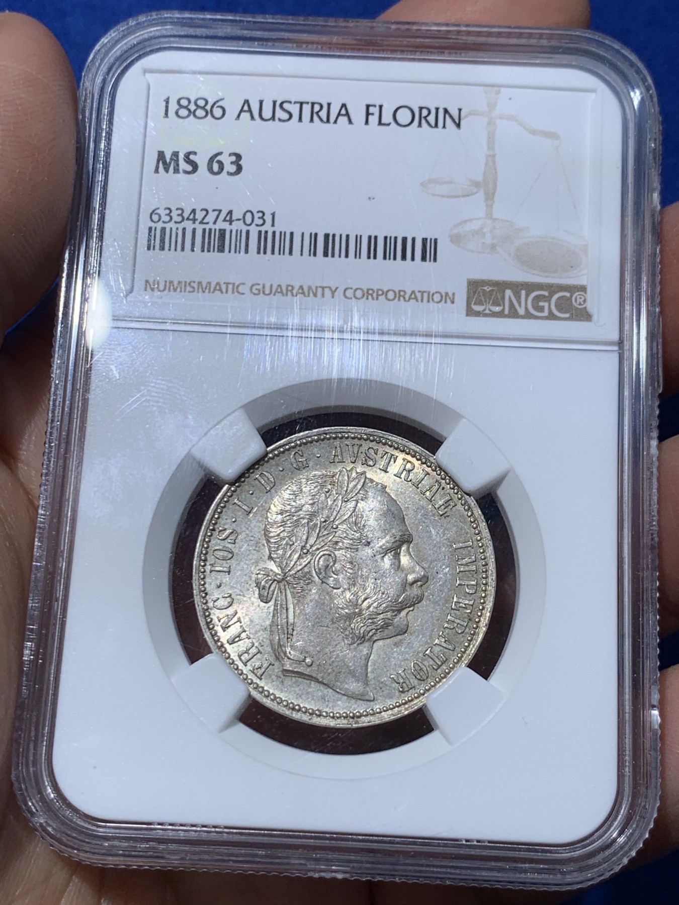 《竞宝斋》第251场-周日，周一2场连拍 (全场包邮) NGC MS63 1886奥地利1佛罗林银币，转光美