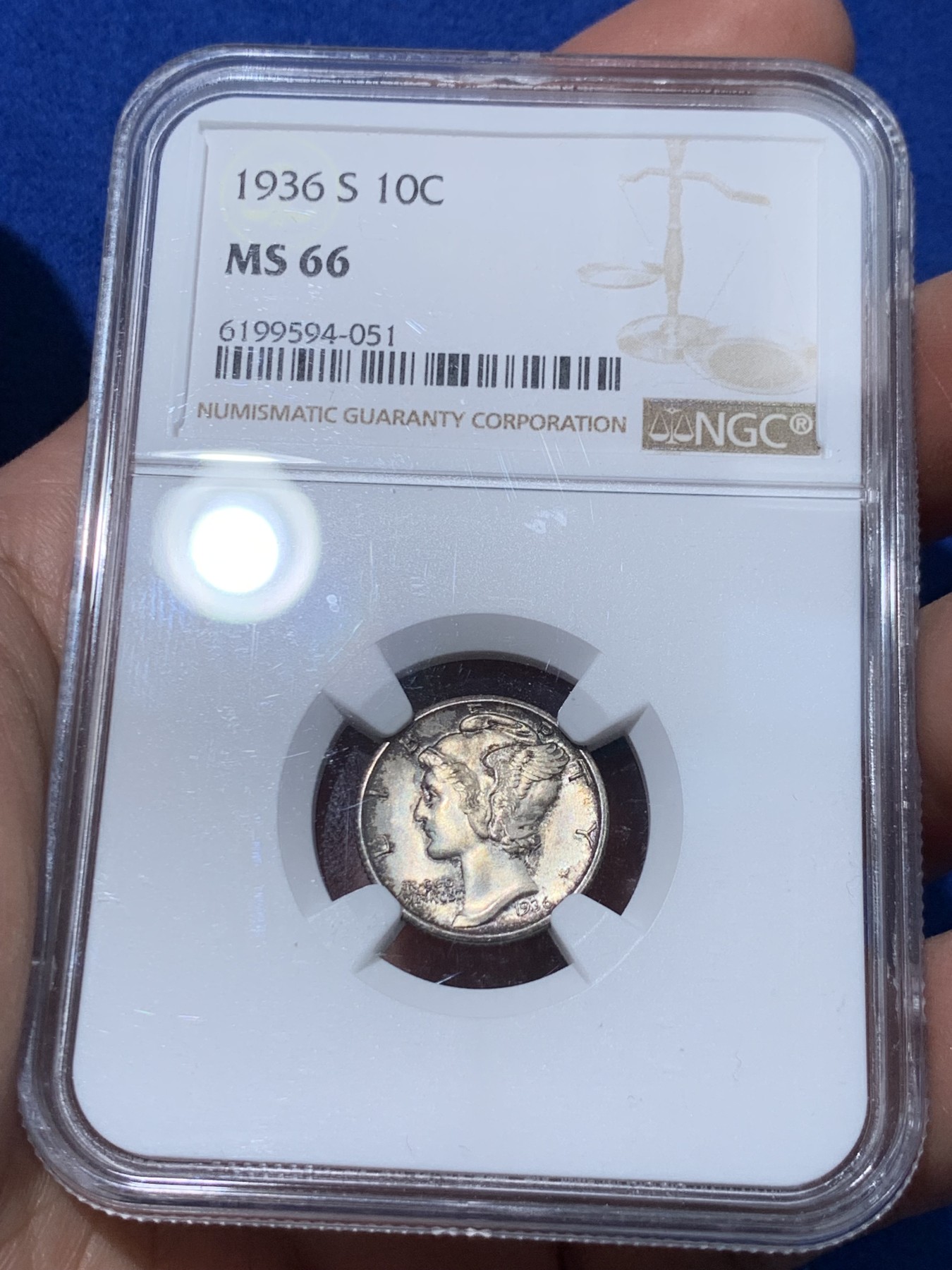 《竞宝斋》第251场-周日，周一2场连拍 (全场包邮) NGC MS66 美国1936年S版小飞侠10分小银毫 深打 薄彩 发行量921万枚 更高分仅有24枚