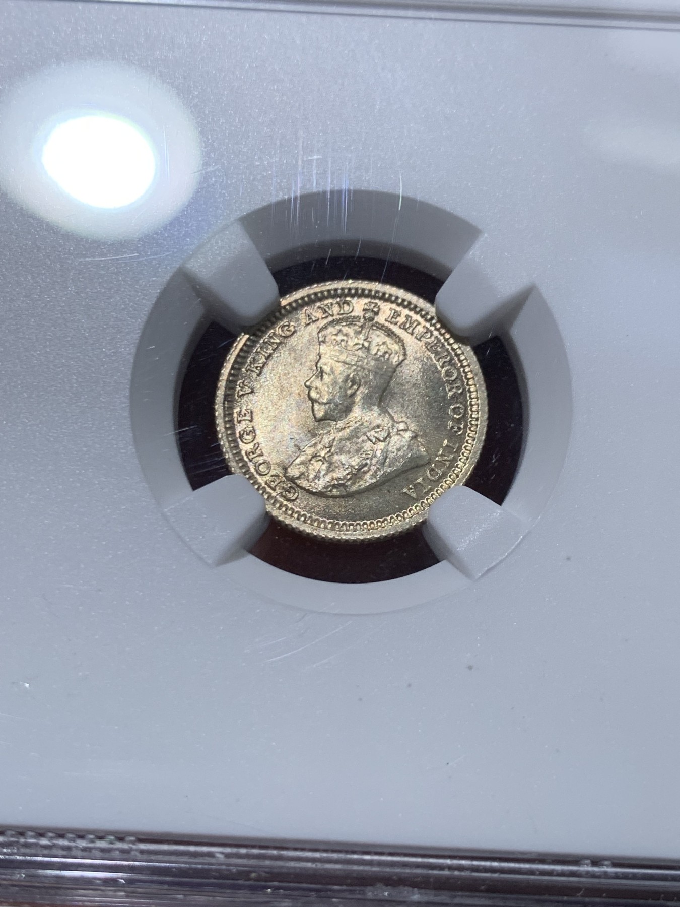 《竞宝斋》第251场-周日，周一2场连拍 (全场包邮) NGC MS65 英属海峡殖民地 1935年 5分银币 乔治五世 高分极品 转光强烈