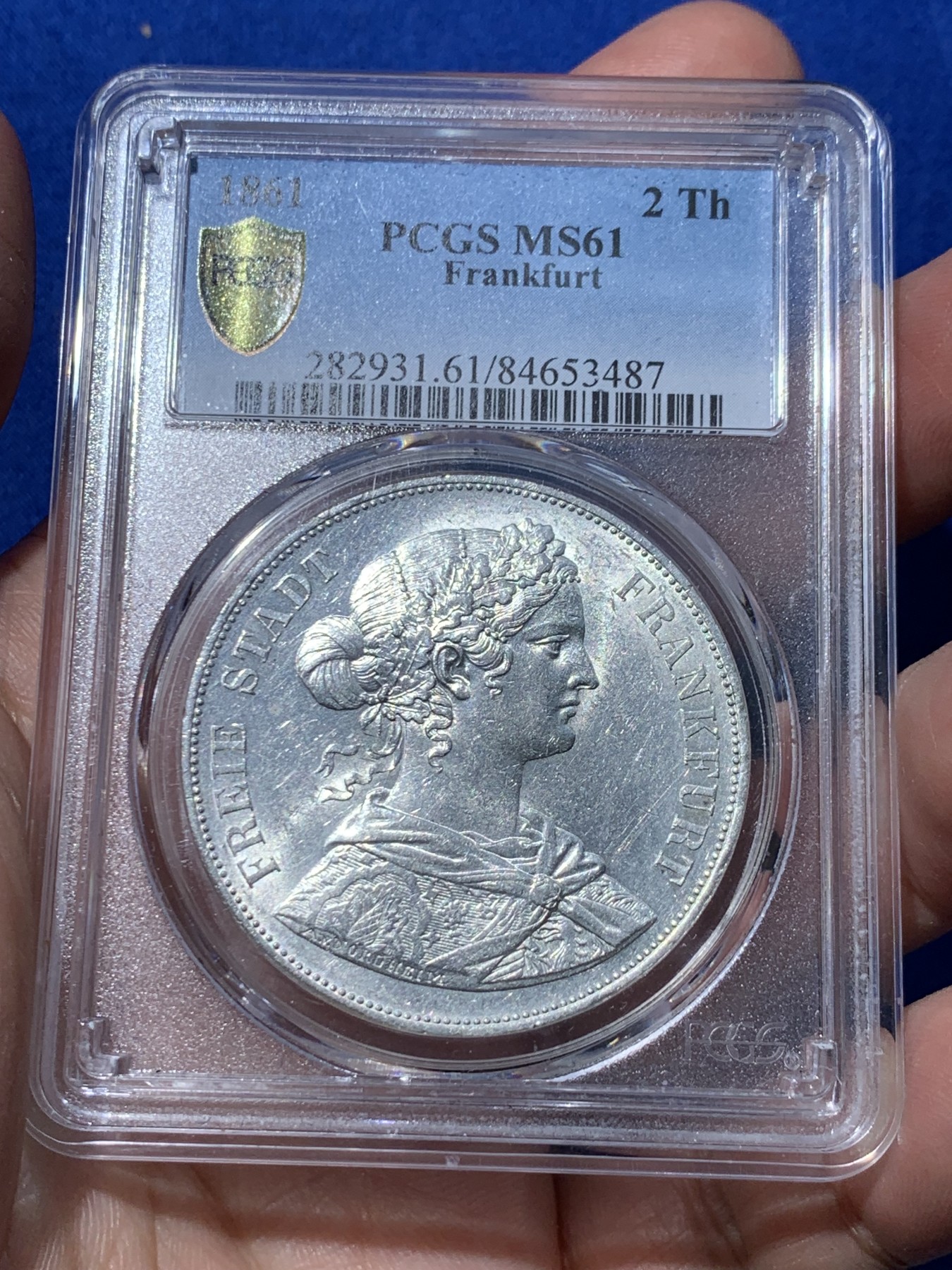《竞宝斋》第251场-周日，周一2场连拍 (全场包邮) PCGS MS61 法兰克福1861少女2泰勒银币