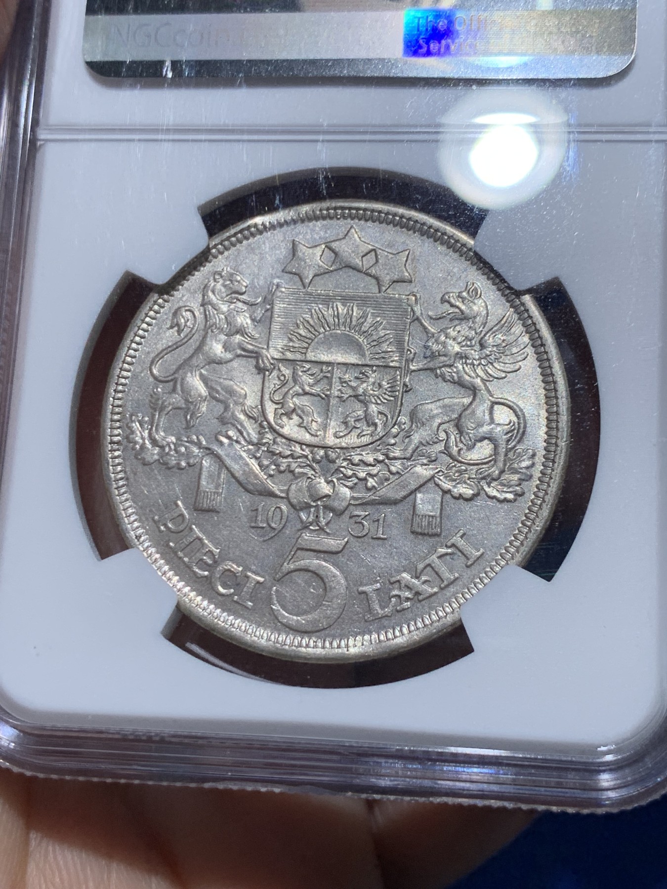 《竞宝斋》第251场-周日，周一2场连拍 (全场包邮) NGC MS62 拉脱维亚 1931年 谷物女神 5拉特大银币