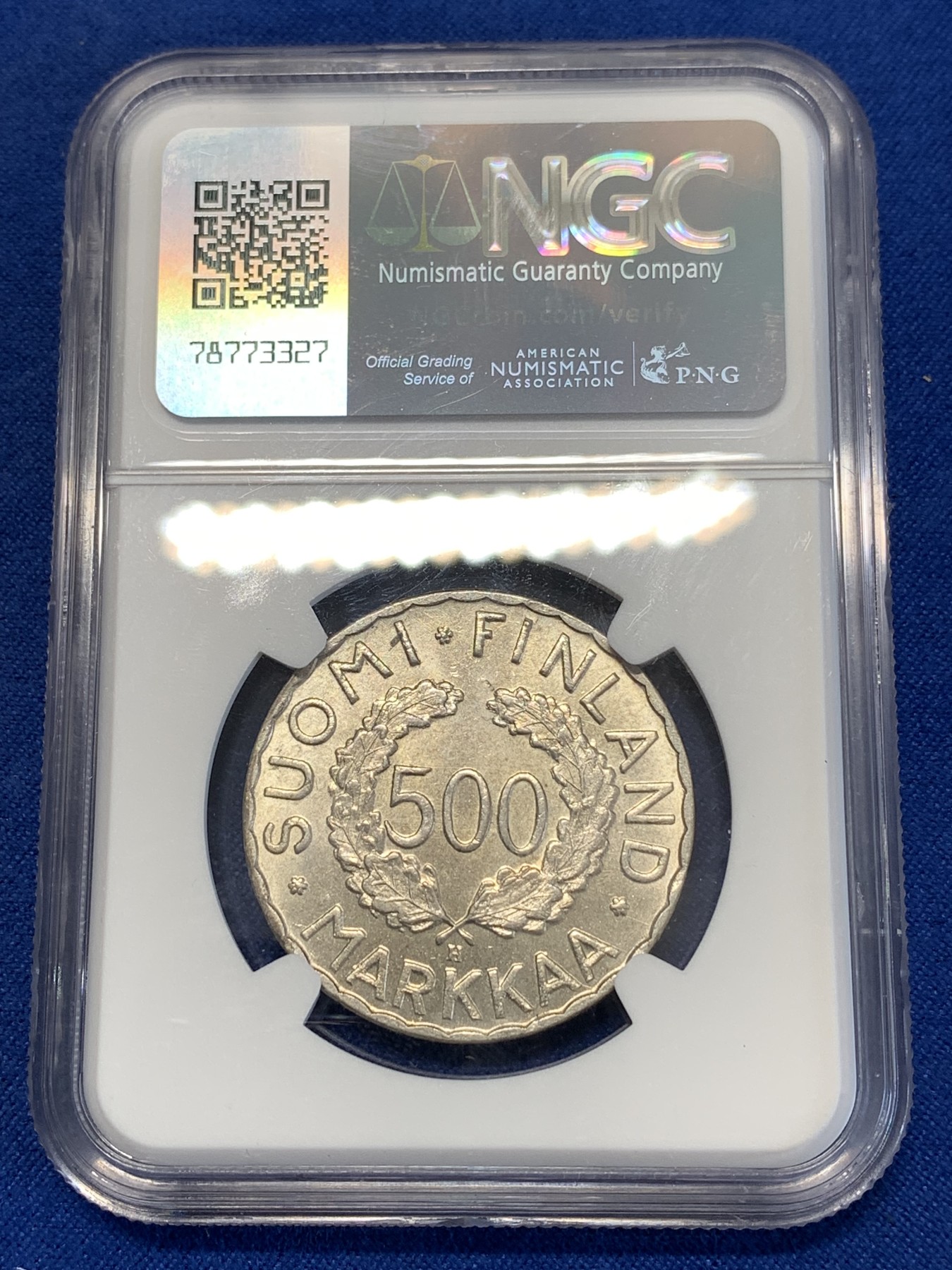 《竞宝斋》第251场-周日，周一2场连拍 (全场包邮) NGC UNC 芬兰1952年500马克奥运会纪念银币，首版奥运会纪念银币很有纪念意义