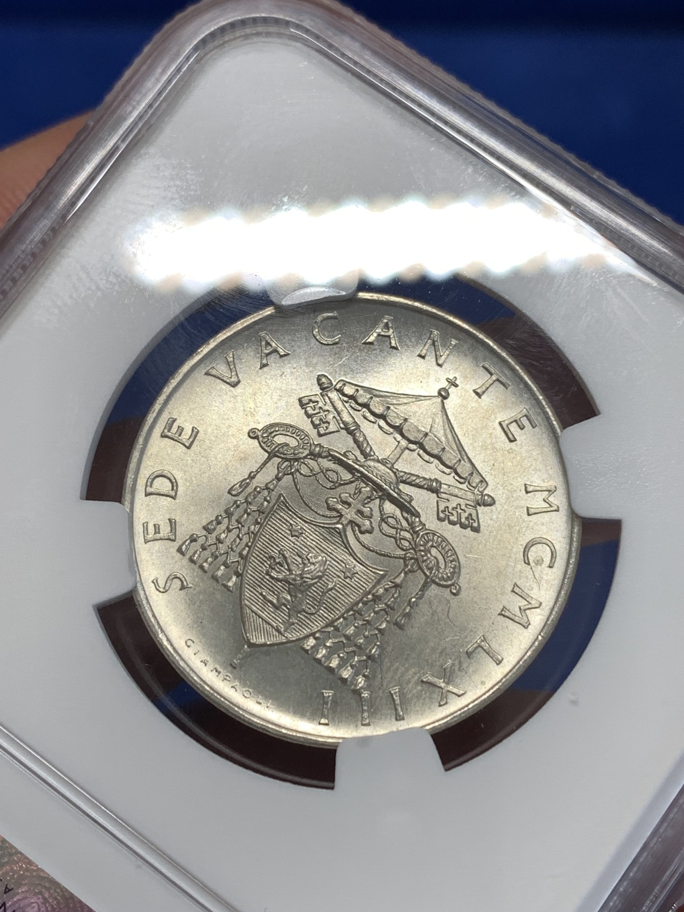 《竞宝斋》第251场-周日，周一2场连拍 (全场包邮) NGC MS63 梵蒂冈1963年教皇缺位500里拉银币