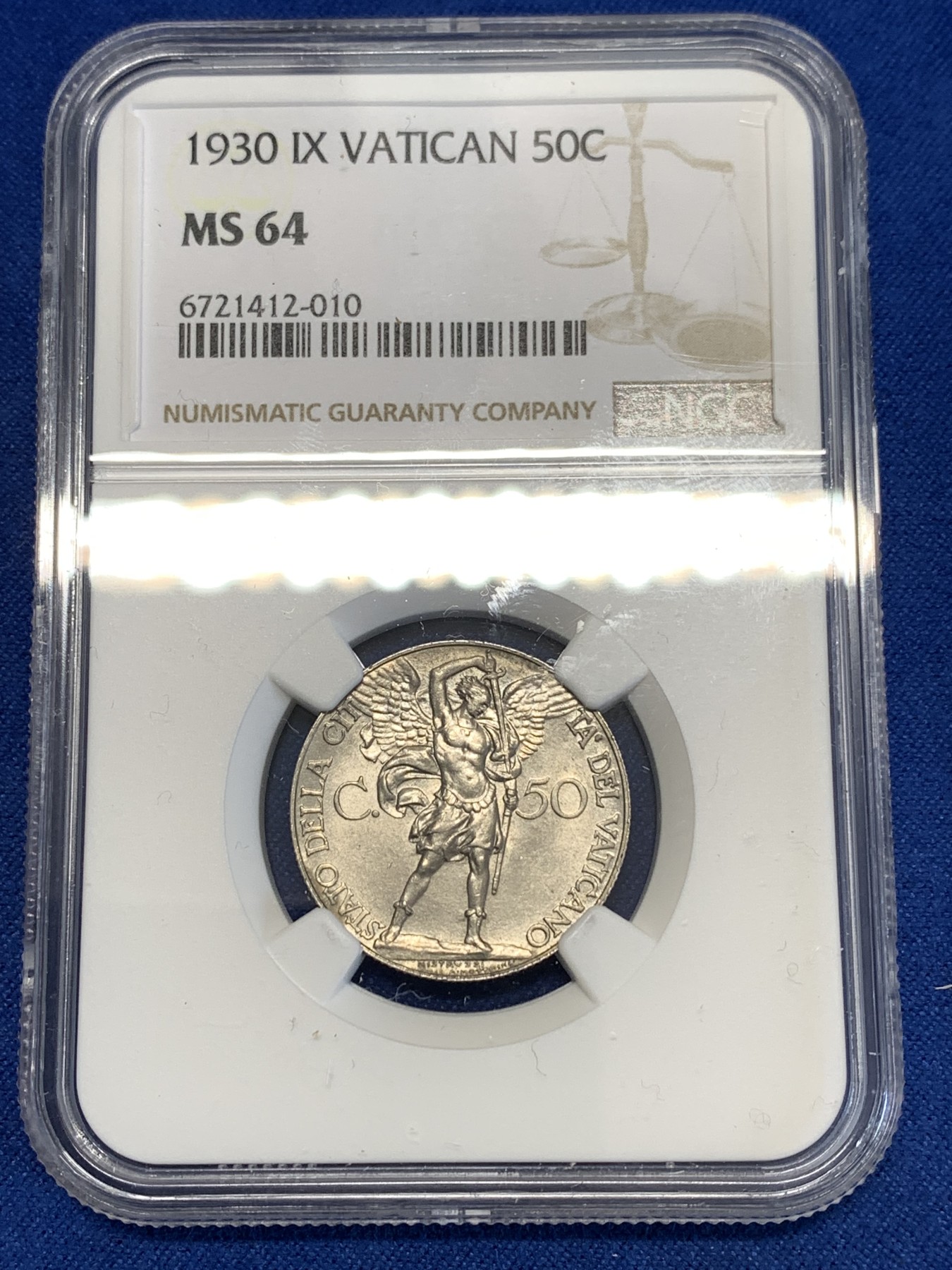 《竞宝斋》第251场-周日，周一2场连拍 (全场包邮) NGC MS64 梵蒂冈1930年50分疾风剑豪，早期好品