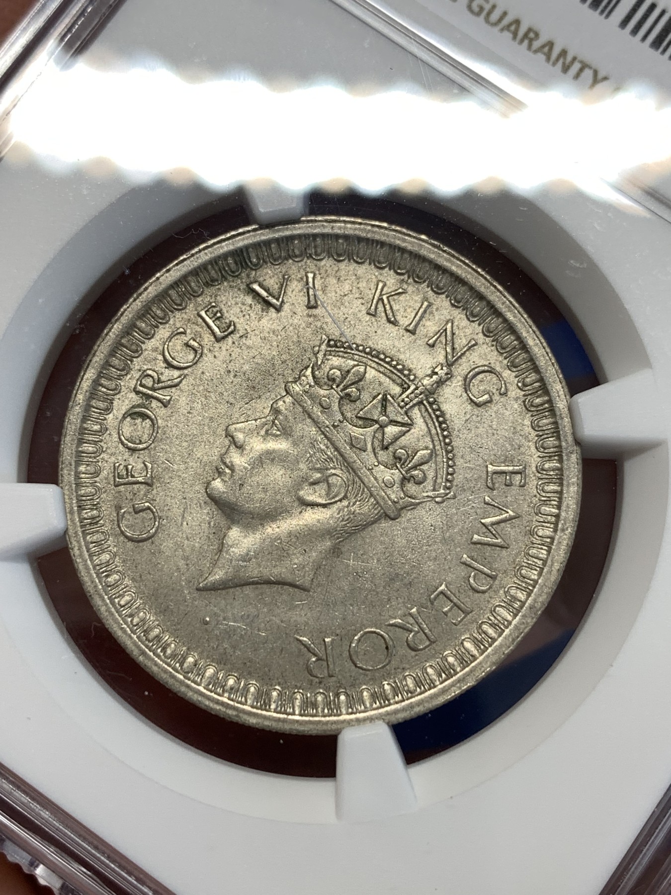 《竞宝斋》第251场-周日，周一2场连拍 (全场包邮) NGC MS63 英属印度1942年卢比银币B版 原光好品 上手舒适