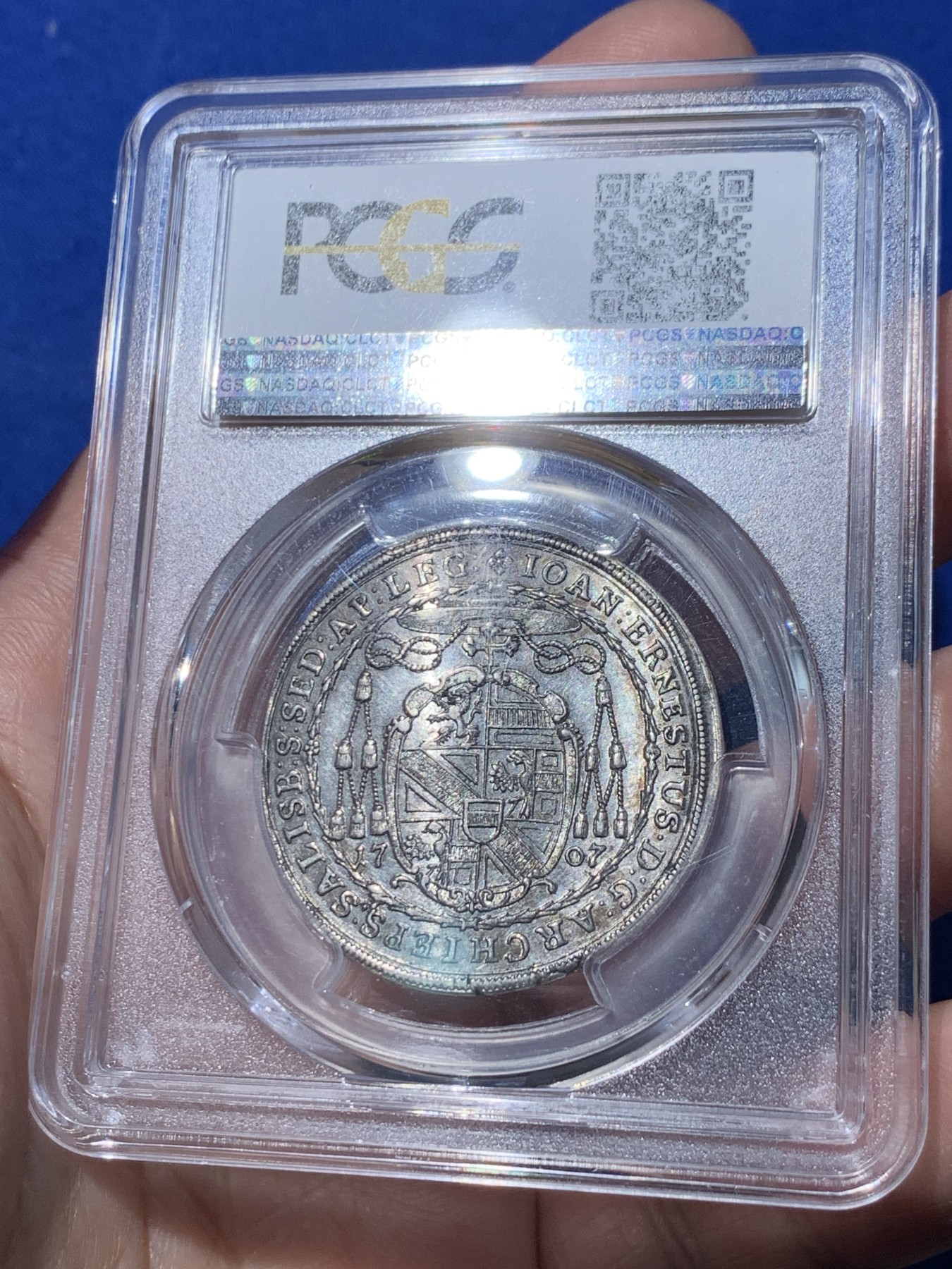 《竞宝斋》第251场-周日，周一2场连拍 (全场包邮) PCGS MS62 1707萨尔茨堡1/2泰勒 300年的岁月保存这么好难得
