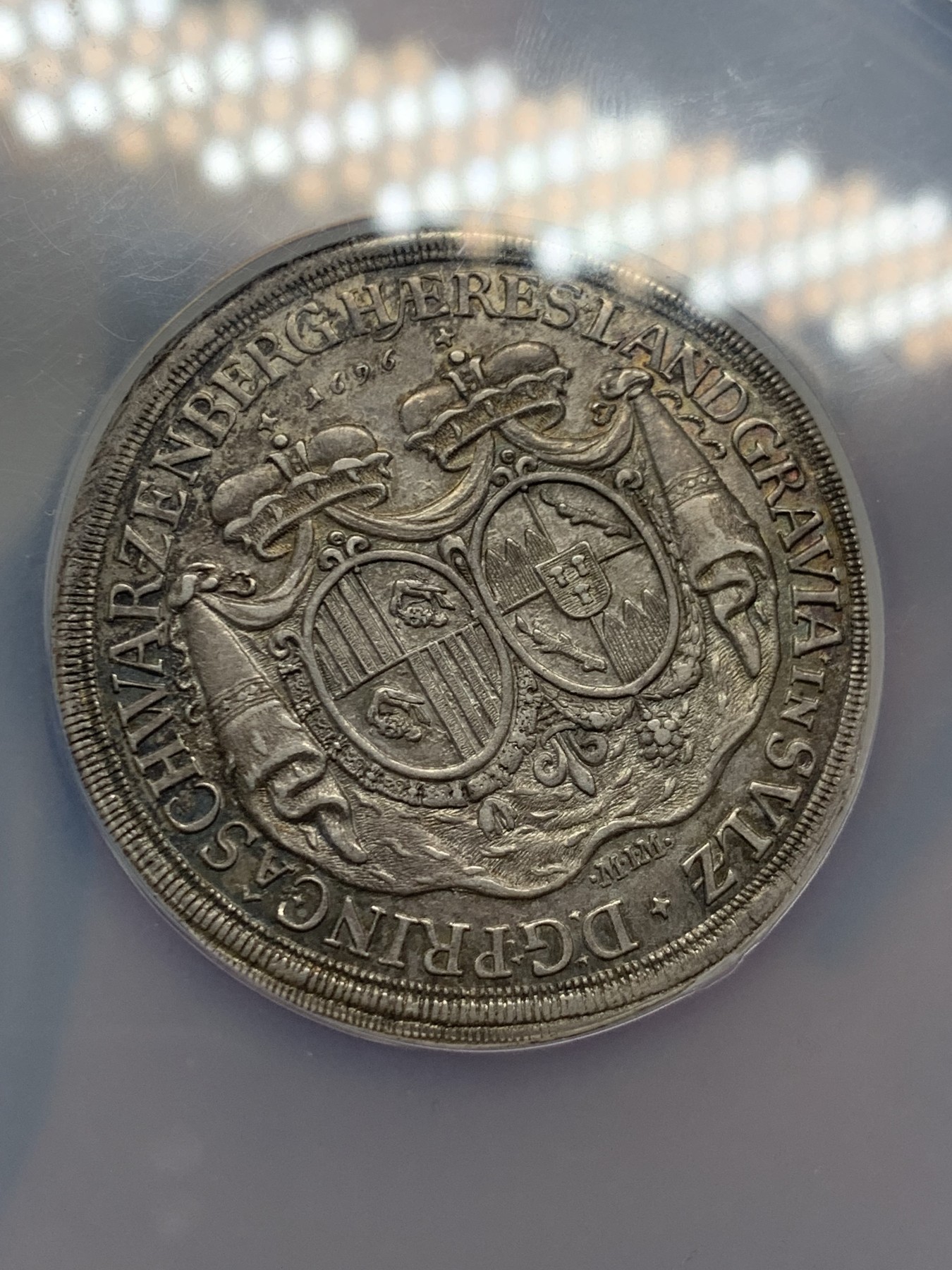 《竞宝斋》第251场-周日，周一2场连拍 (全场包邮) NGC AU58 德国1696施瓦岑贝格 双头泰勒大银币，费迪南和玛利亚安娜结婚纪念，季军分。