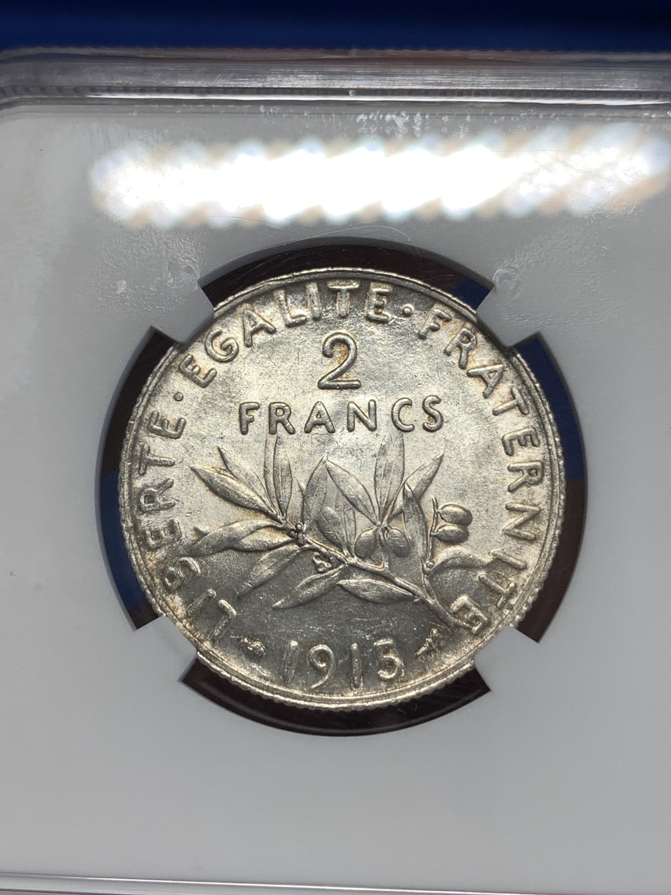 《竞宝斋》第251场-周日，周一2场连拍 (全场包邮) NGC MS62 法国1915年播种女神2法郎银币