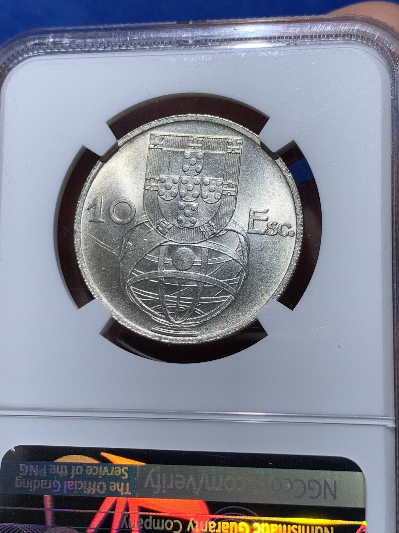 《竞宝斋》第251场-周日，周一2场连拍 (全场包邮) NGC MS65 葡萄牙1954年大帆船10埃斯库多银币