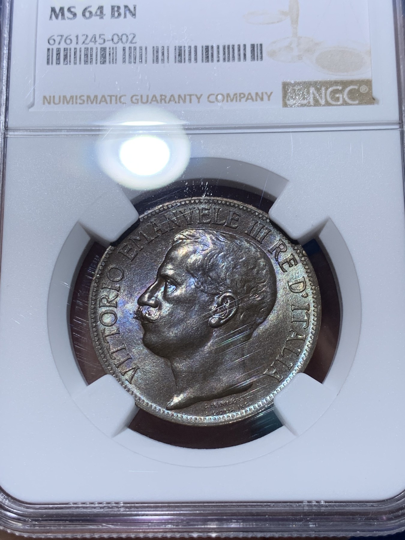 《竞宝斋》第251场-周日，周一2场连拍 (全场包邮) NGC MS64BN 意大利伊曼纽尔三世1911年托奶10分铜币