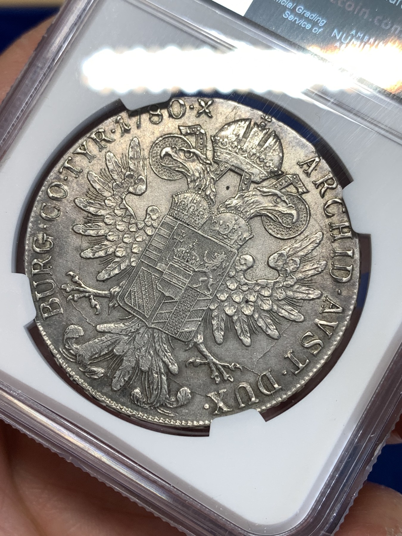 《竞宝斋》第251场-周日，周一2场连拍 (全场包邮) NGC AU58 1780后铸造版奥地利大奶奶银币 双须版