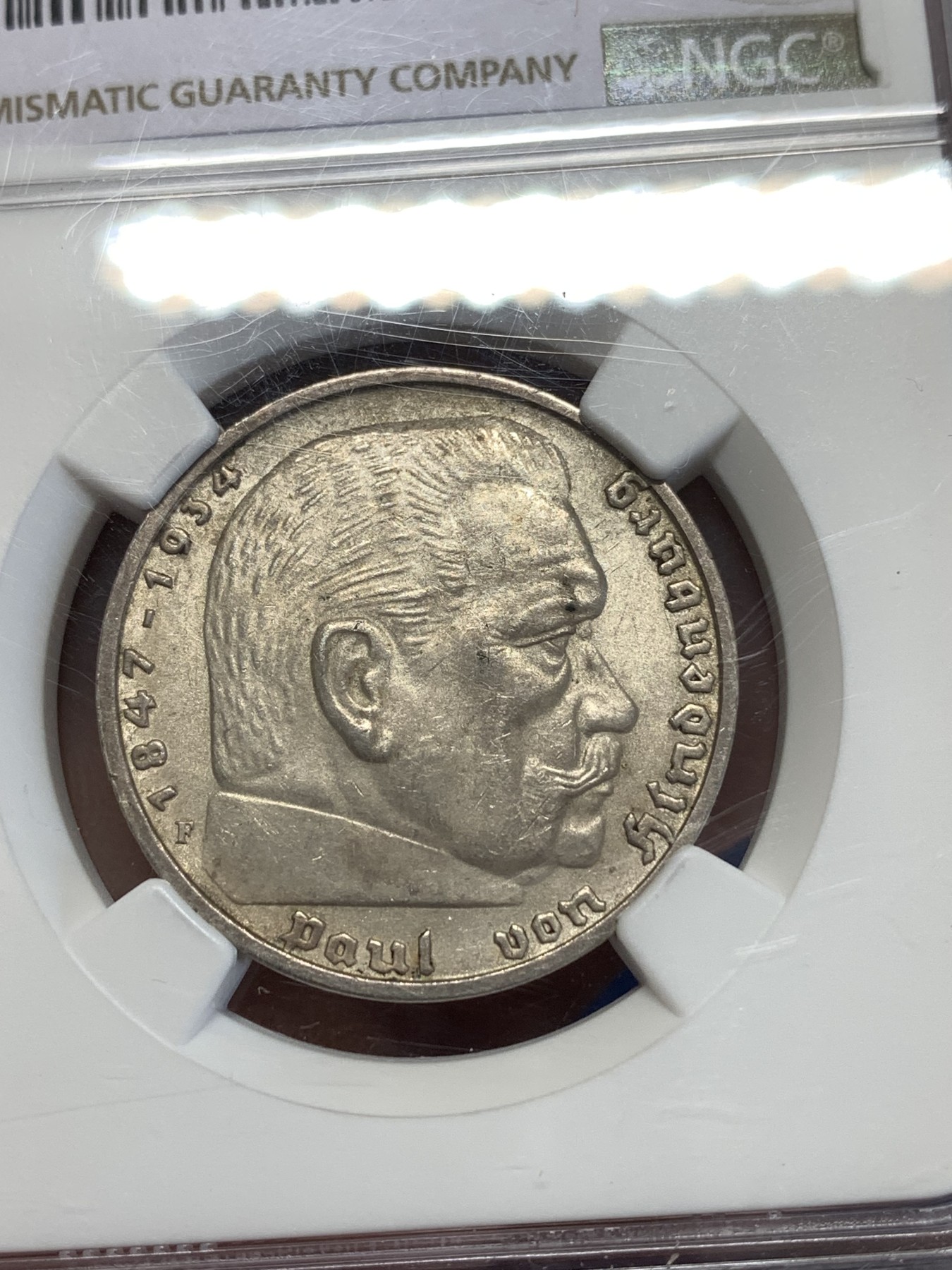 《竞宝斋》第251场-周日，周一2场连拍 (全场包邮) NGC MS63 德国1935年兴登堡5马克银币 鹰版